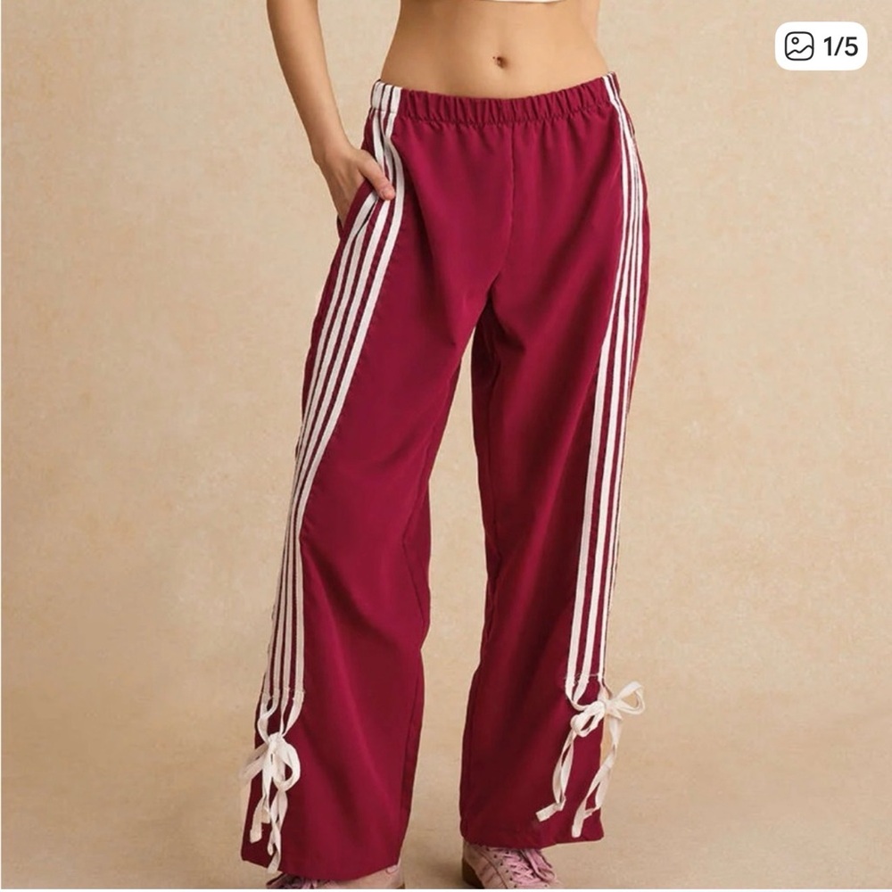 Micas Maroon Track Pants with White Side Stripes that tie